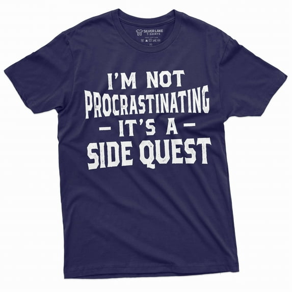 Men's Funny I am not procrastinating it's a side quest T-shirt Funny gaming humorous Birthday gift (X-Large Navy Blue)