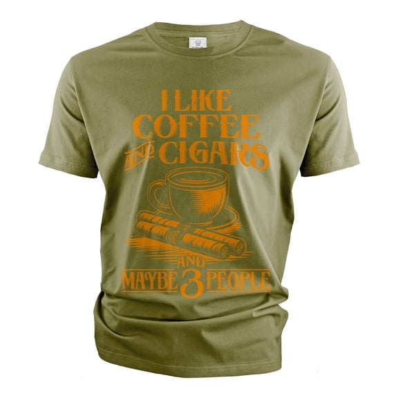 Men's Funny I like Coffee And Cigars Shirt Caffeine Funny Father's day dad Papa grandpa tee (Large Military Green)