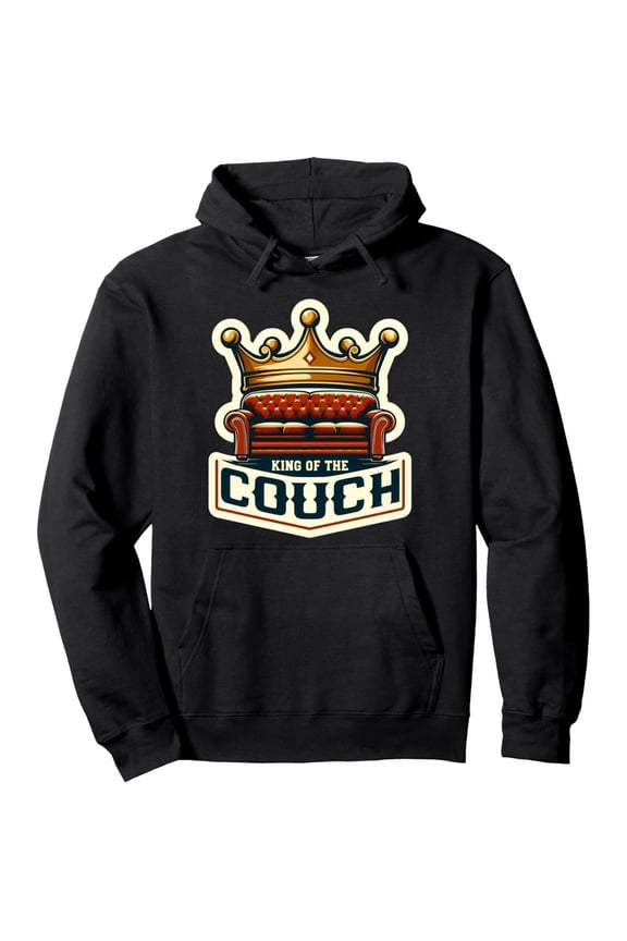 Men's Funny King of the Couch Dad Hoodie - Father's Day Gift Pullover Sweatshirt, All-Season Casual Hooded Sweater for Couch Potatoes & TV-Loving Dads - Machine Washable Black Hoodie, Relaxed Outfit,