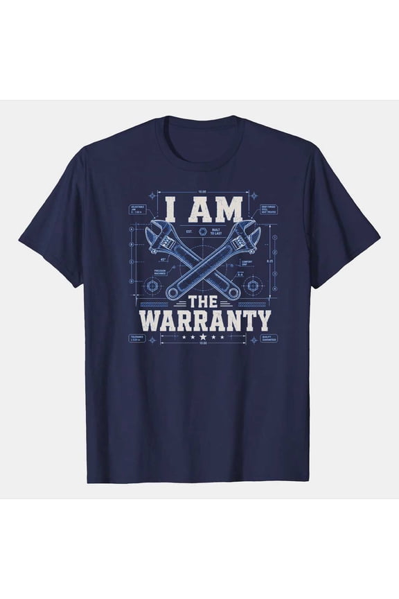 Men's Funny Mechanic T-Shirt I Am The Warranty Blueprint Workshop Technical Graphic Tee for Dad Grandpa Papa