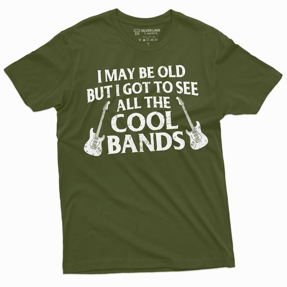 Men's Funny Music T-shirt cool bands 90s 80s 70s Rock Tee Shirt Guitar TShirt (Small Military Green)