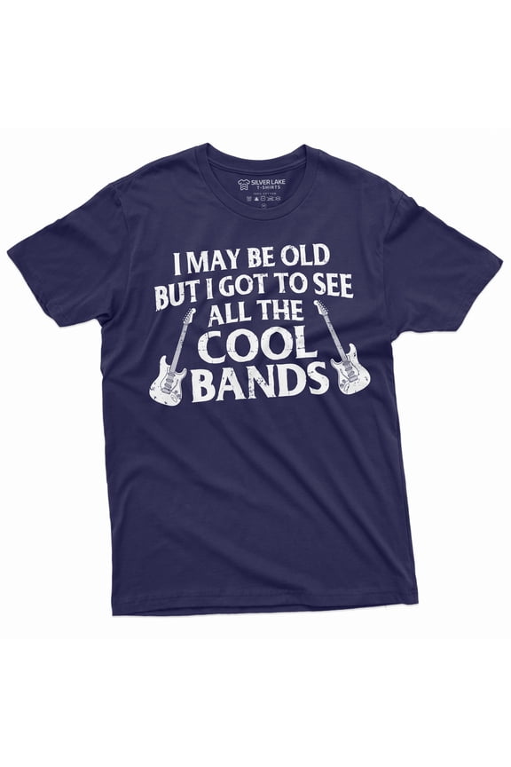 Men's Funny Music T-shirt cool bands 90s 80s 70s Rock Tee Shirt Guitar TShirt (Small Navy Blue)