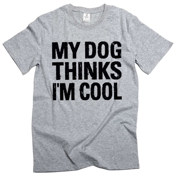 Men's Funny My Dog Thinks I am Cool T-shirt Pet Dog Guys Tshirt (Small Grey)