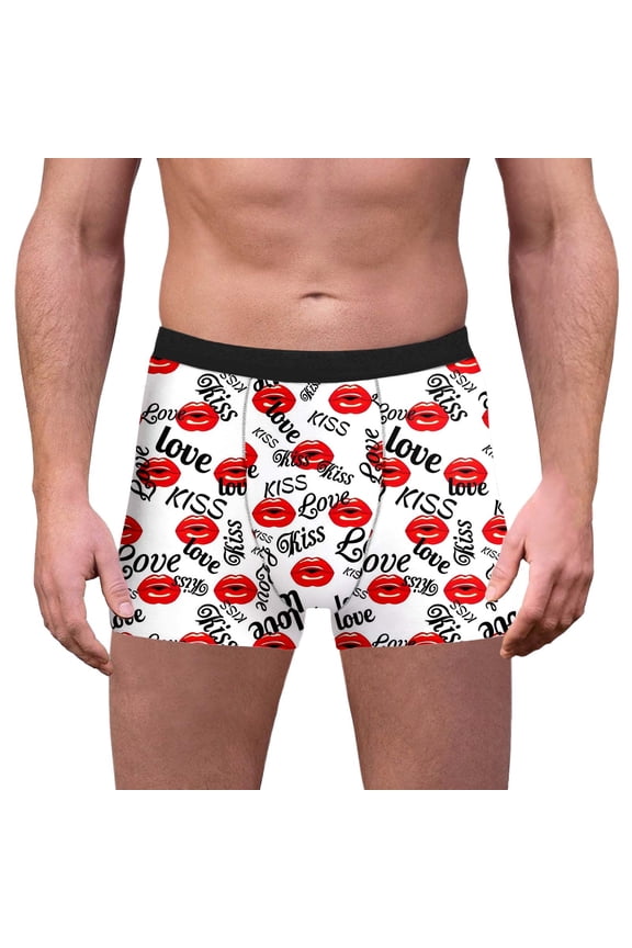 Men's Funny Novelty Heart Print Boxer Briefs Underwear Valentine's Day Everyday Wear Sleep Bottom Underwear Red S
