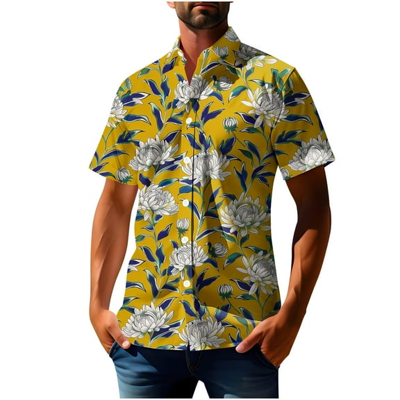 Men's Funny Pattern Hawaiian Shirts Casual Lapel Button Short Sleeve Tops Trendy Summer Aloha Shirt for Cruise Resort