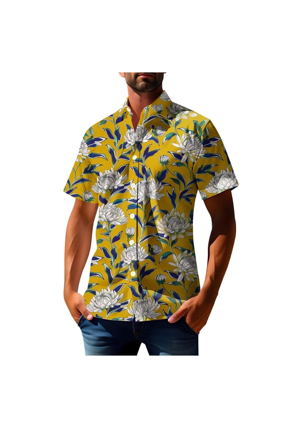 Men's Funny Pattern Hawaiian Shirts Casual Lapel Button Short Sleeve Tops Trendy Summer Aloha Shirt for Cruise Resort