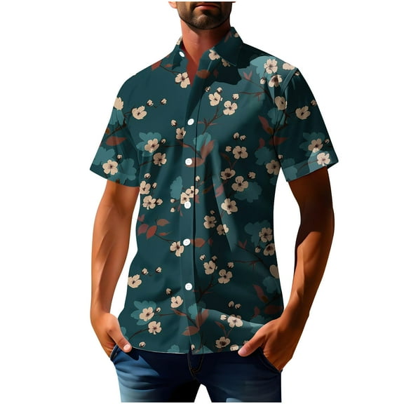 Men's Funny Pattern Hawaiian Shirts Casual Lapel Button Short Sleeve Tops Trendy Summer Aloha Shirt for Cruise Resort