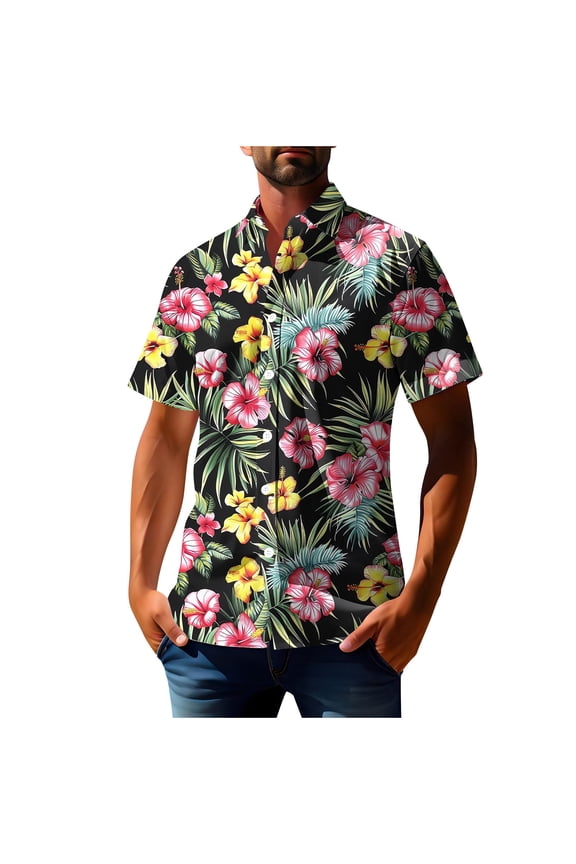Men's Funny Pattern Hawaiian Shirts Casual Lapel Button Short Sleeve Tops Trendy Summer Aloha Shirt for Cruise Resort