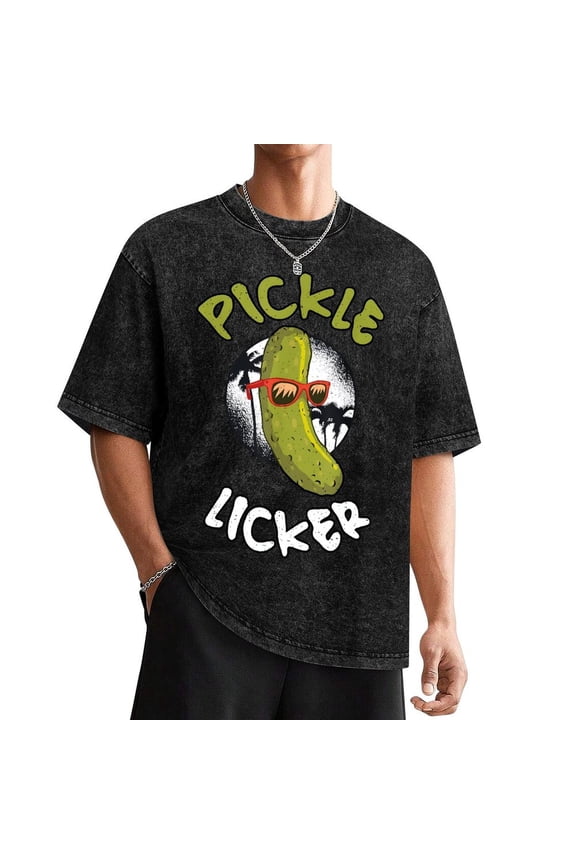 Men's Funny Pickle Licker Graphic T-ShirtWashed Tee