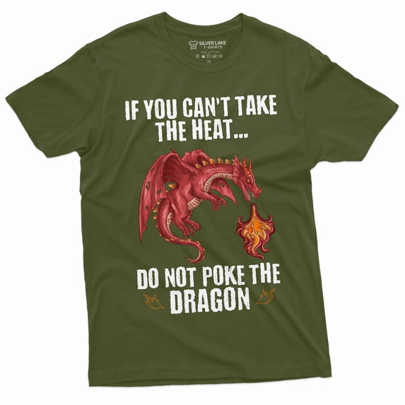 Men's Funny Poke dragon T-shirt dont poke dragon funny Birthday gift Mens shirts gift for him (Large Military Green)