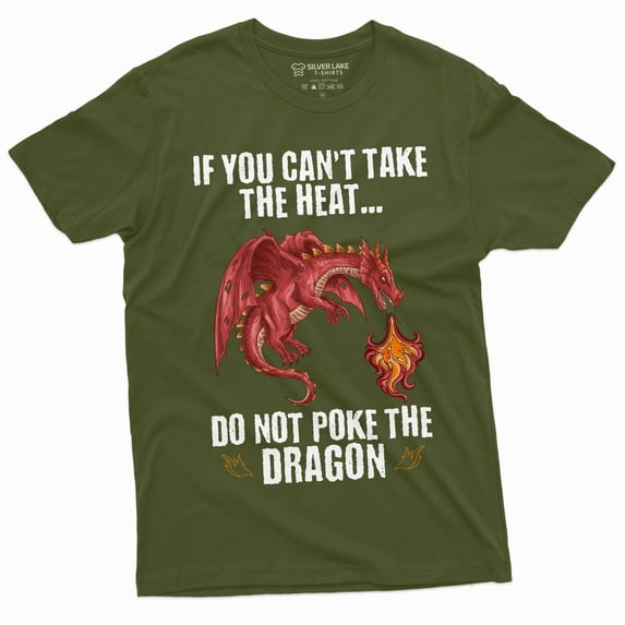 Men's Funny Poke dragon T-shirt dont poke dragon funny Birthday gift Mens shirts gift for him (XX-Large Military Green)