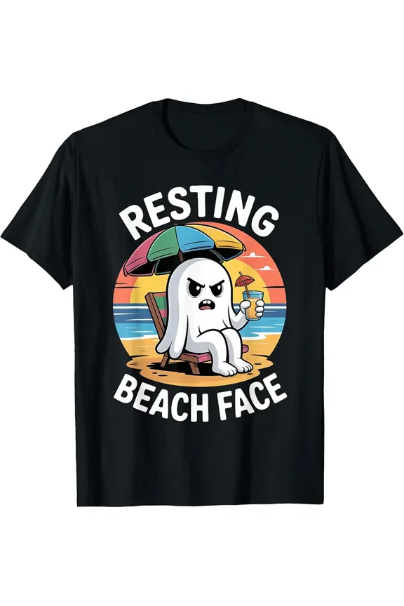 Men's Funny Resting Beach Face Ghost Graphic T-Shirt