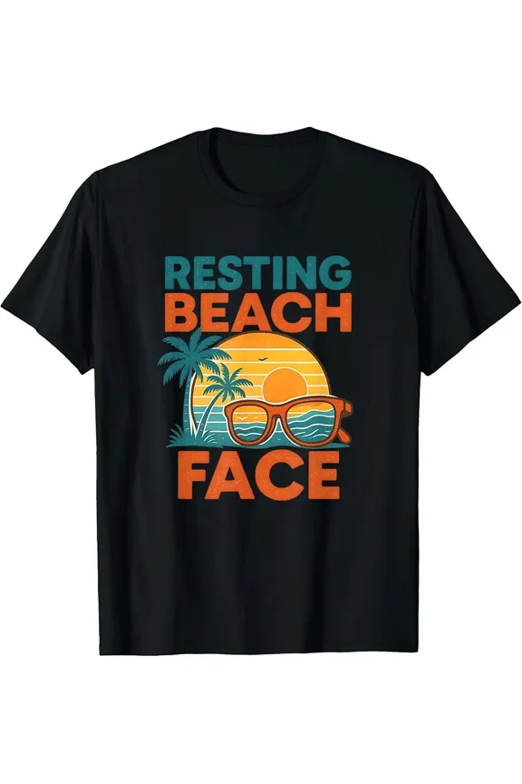 Men's Funny Retro Resting Beach Face Graphic T-Shirt