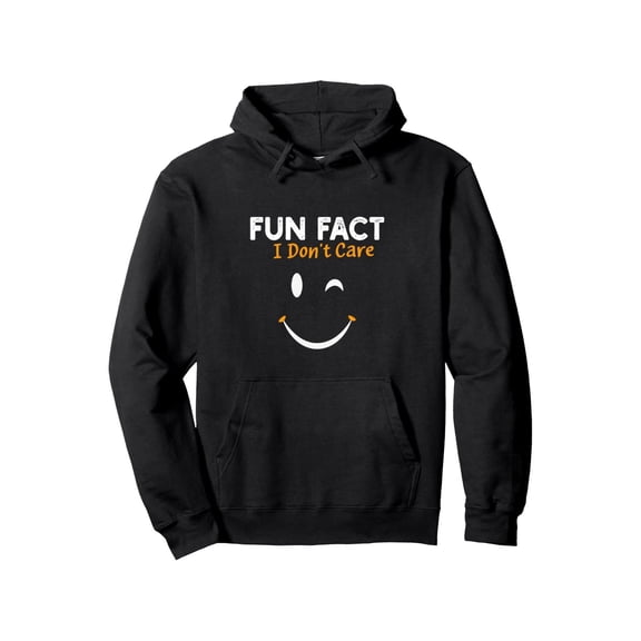 Men's Funny Sarcastic Hoodie with "Fun Fact I Don't Care Smile" Slogan - Black & Orange Text Pullover Sweatshirt, Comfortable Hooded Casual Wear for Parties & Everyday, Medium Elasticity Fabric (No-L