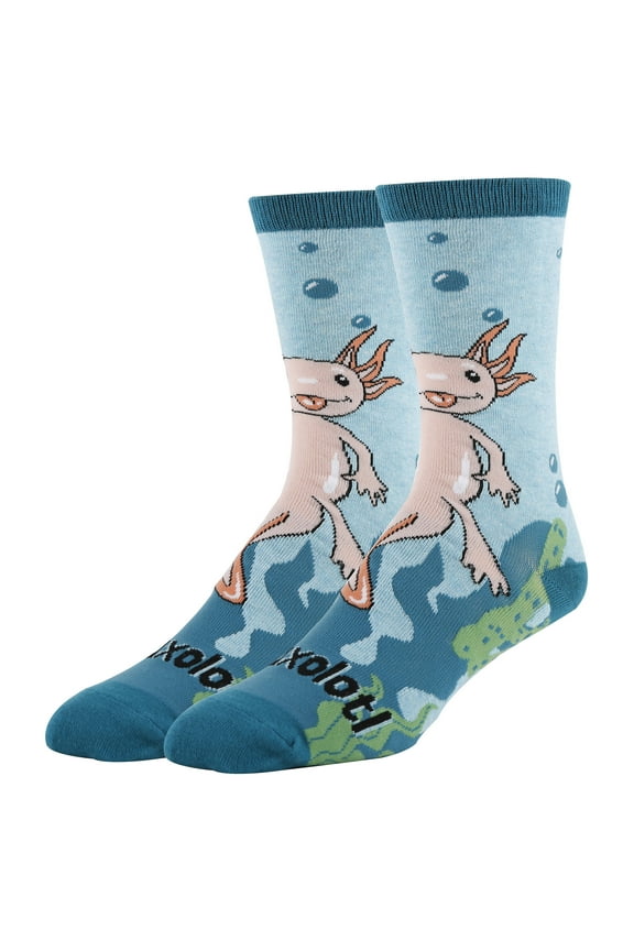 Mens Funny Saying Crazy Crew Socks, Cool Novelty Comfort Cotton Dress Socks, Axolotl Spirit