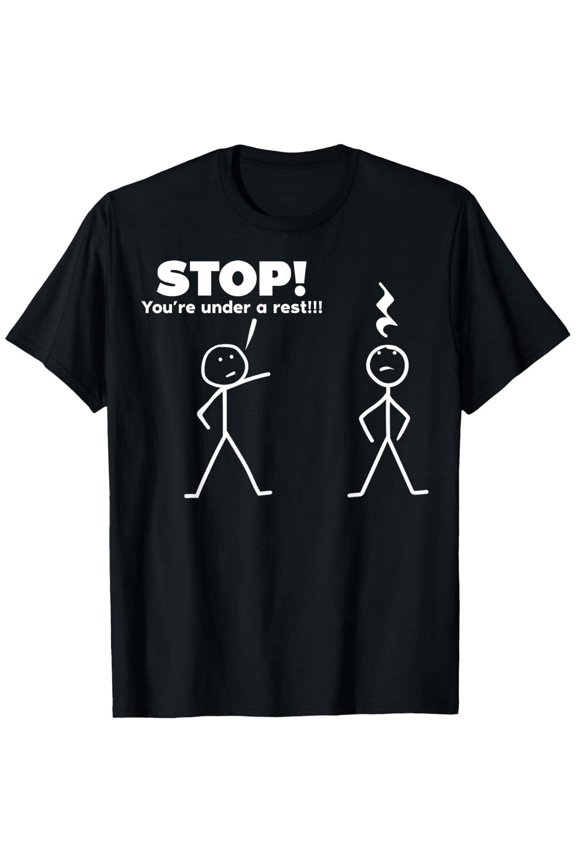 Men's Funny "Stop! You're Under A Rest" Graphic T-Shirt - Humorous Stop Sign Design, Heavyweight 180gsm Cotton, Novelty Gift