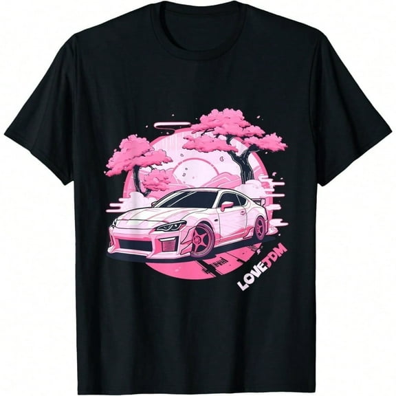 Men's Funny T-Shirt Graphic T-Shirt For Men Love JDM Girl Racer Pink Japanese Race Car T-Shirt Soft Fabric, Breathable, Comfortable Short Sleeve T-Shirts Perfect For Summer