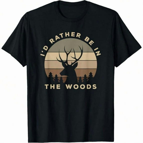 Men's Funny T-Shirt Graphic T-Shirt For Men I'd Rather Be In The Woods Deer Hunting T-Shirt Soft Fabric, Breathable, Comfortable Short Sleeve T-Shirts Perfect For Summer