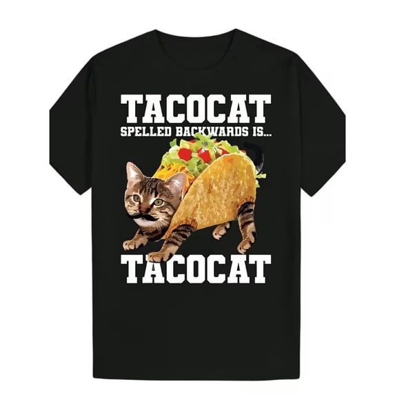 Men's Funny Taco Cat Spanish Wordplay T-Shirt - Tabby Cat & Taco Design