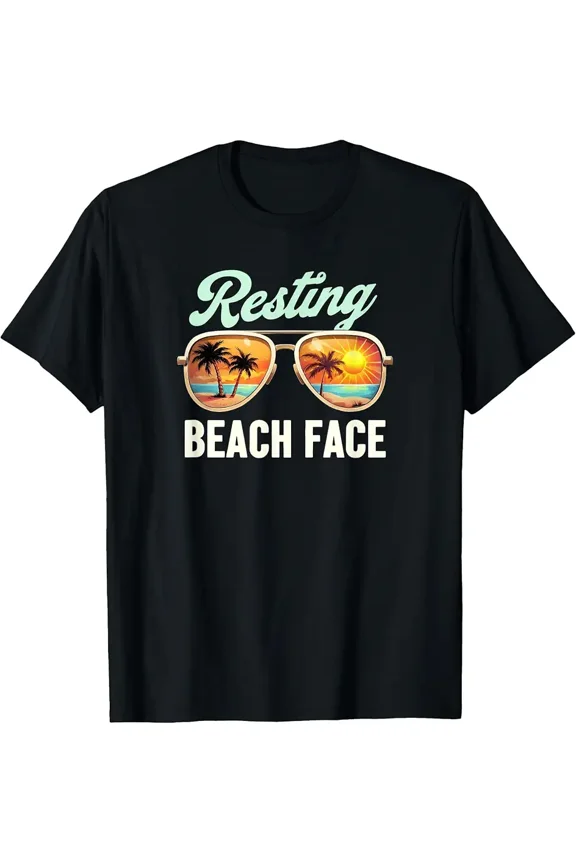 Men's Funny Tropical Resting Beach Face Graphic T-Shirt