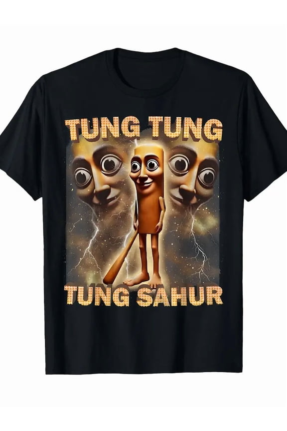 Men's Funny Tung Tung Sahur Meme Graphic T-Shirt - Crew Neck Short Sleeve Tee with Sleeping, Double-Needle Stitching - Casual Everyday Shirt for Morning Routine, Lazy Days