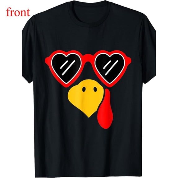 Cotton Turkey Face Tee Eyelash Leopard Glasses Graphic Costume Party Top Short Sleeve Round Neck Black S-5XL