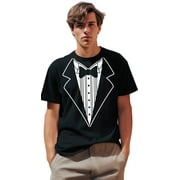 NYC FACTORY Men's Funny Tuxedo Tee Bowtie & Buttons Black/White, 6XL