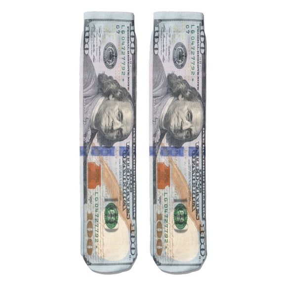 Men's Funny Unisex Novelty 3D Printed Middle Calf Socks Dollar Bill Money Patterned Middle Tube Socks Christmas Gift