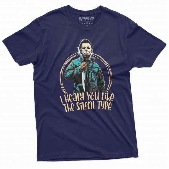 Men's Funny Valentine's day horror inspired T-shirt Michael the silent type funny valentine gift (Small Navy Blue)
