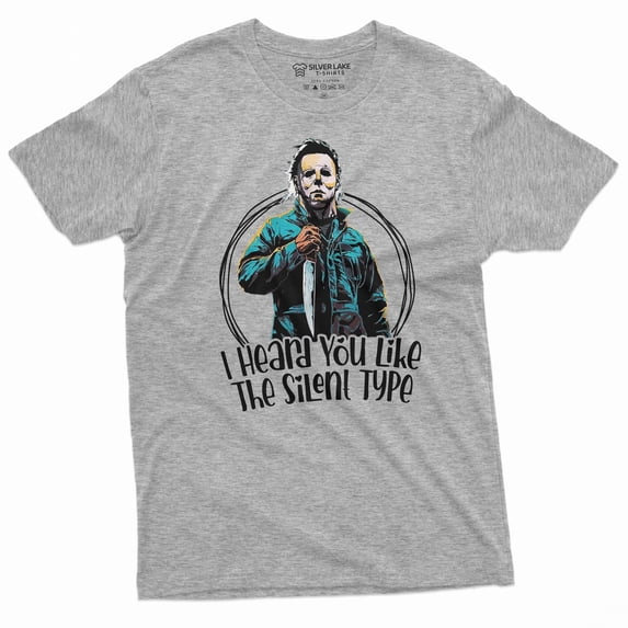 Men's Funny Valentine's day horror inspired T-shirt Michael the silent type funny valentine gift (X-Large Grey)