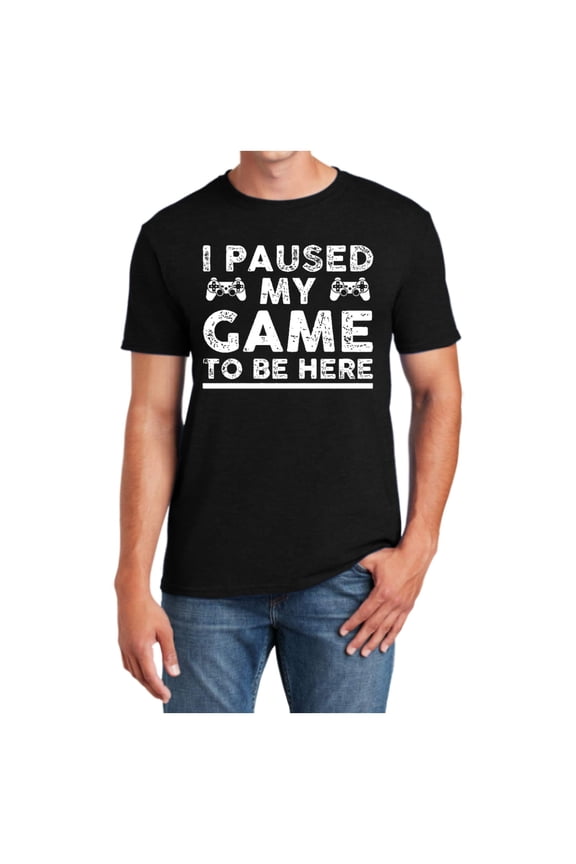 Men's Funny Video Gamer T-Shirt - "I Paused My Game To Be Here" Humor Joke Tee, Casual Style, S-XXL Sizes for Teenage Boys/Adults