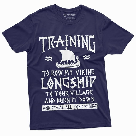Men's Funny Viking Training T-shirt Nordic Norse Longship Thor Odin Tee Shirt (4X-Large Navy Blue)