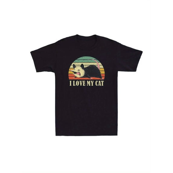 Men's Funny Vintage I Love My Cat & Opossum Graphic T-Shirt - Retro Tee with Bold Lettering & for cat & possum lovers, Casual Shirt for all-Season, Ideal Gift for Pet Owners