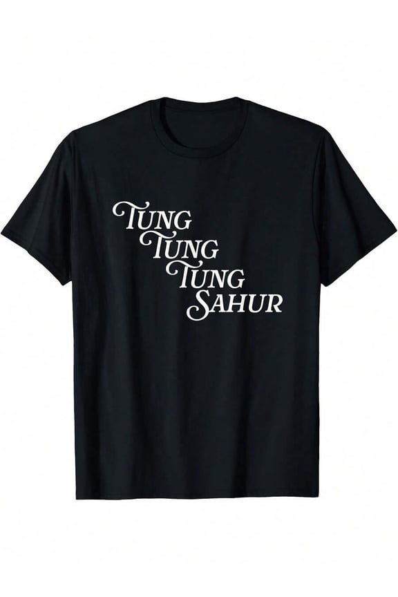 Men's Funny Viral Tung Tung Sahur Meme Shirt - Black With White Lettering - Casual Everyday & Morning Routine Tee - Machine Washable Regular Fit Crewneck Top For Teens & Adults -  Internet Challenge