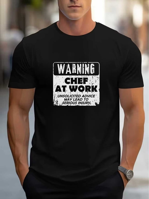 Men's Funny Warning Chef At Work Graphic T-Shirt