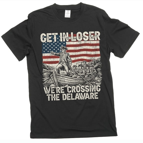 Men's Funny We're Crossing The Delaware Graphic T-Shirt 4th of July Tee (Medium Black)