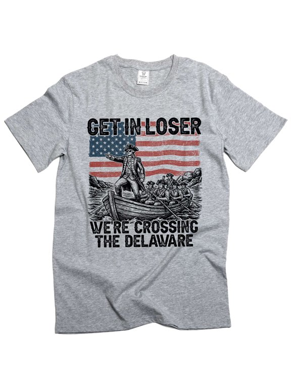 Men's Funny We're Crossing The Delaware Graphic T-Shirt 4th of July Tee (Small Grey)