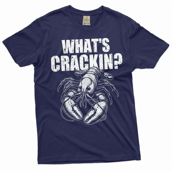 Men's Funny What's Crackin Lobster T-shirt Humor Humorous T-Shirt Sea Food T Shirt Crustacean Shirt (X-Large Navy Blue)