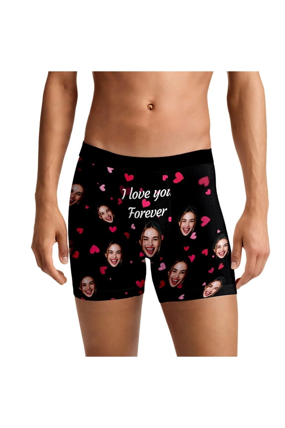 Men's Funny Wife Face Print Boxer Briefs Underwear Breathable Comfortable Valentine's Day Boxers Black M