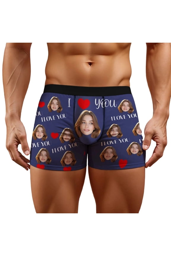 Men's Funny Wife Face Underwear Mens Boxer Briefs Valentine's Day Comfortable Boxer Trunk Blue XXXL