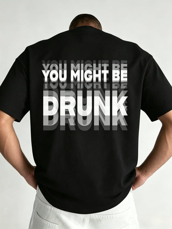 Men's Funny "You Might Be Drunk" Graphic T-Shirt Back Print Black Short Sleeve Crewneck Humorous Party Tee Novelty Gift