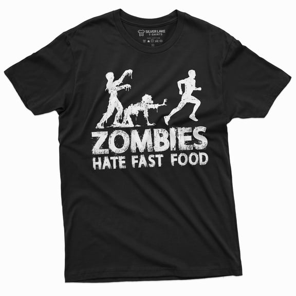 Men's Funny Zombies Hate Fast Food T-shirt Foodie Humor Shirt (Large Black)