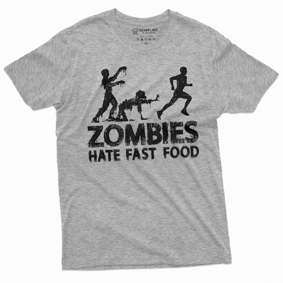 Men's Funny Zombies Hate Fast Food T-shirt Foodie Humor Shirt (XX-Large Grey)