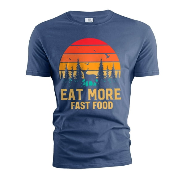 Men's Funny eat more fast food T-shirt Fast food deer hunting funny double meaning shirt (XX-Large Navy Blue)