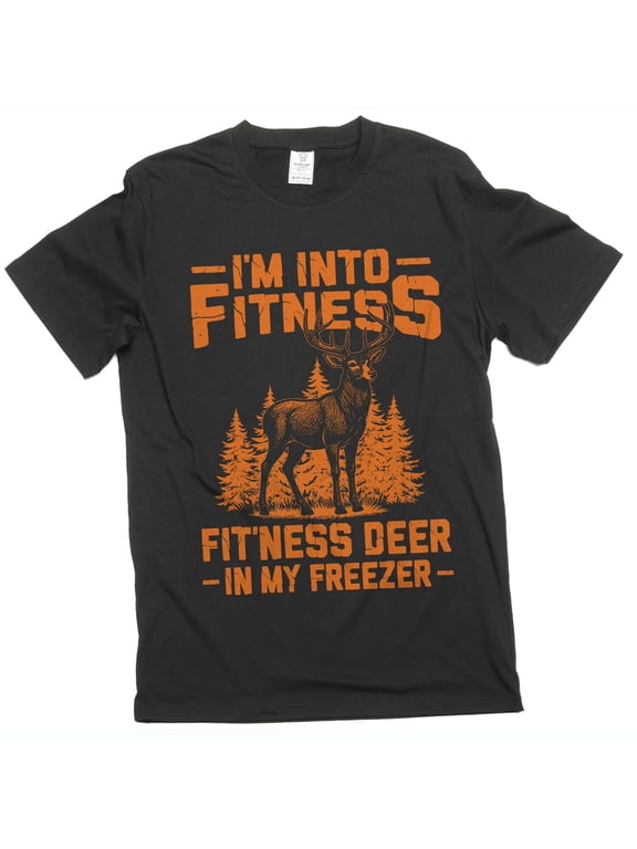 Men's Funny fitness deer in my freezer T-shirt hunter hunting father's day dad joke tee shirt (Large Black)