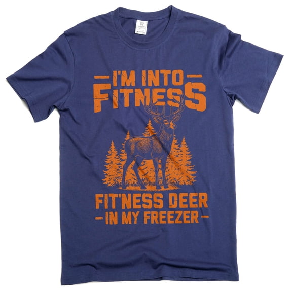 Men's Funny fitness deer in my freezer T-shirt hunter hunting father's day dad joke tee shirt (X-Large Navy Blue)