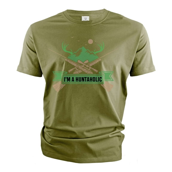Men's Funny huntaholic T-shirt Hunting Deer funny T-shirt gift for him hunter shirt (X-Large Military Green)