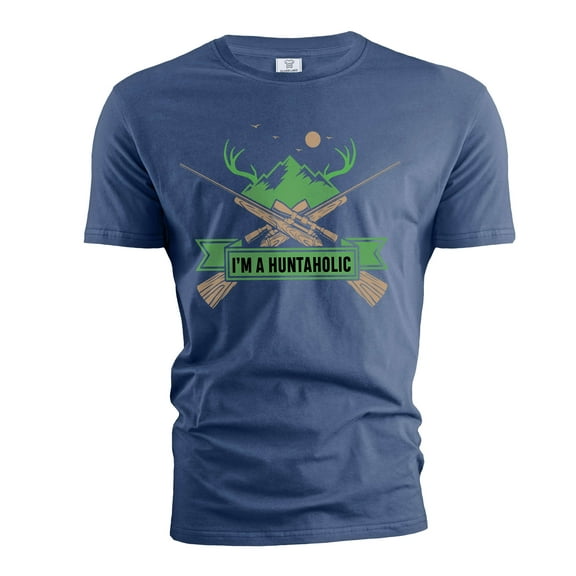 Men's Funny huntaholic T-shirt Hunting Deer funny T-shirt gift for him hunter shirt (X-Large Navy Blue)