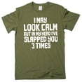 thumbnail image 1 of Men's Funny look calm but slapped you 3 times T-shirt humorous novelty tees (Large Military Green), 1 of 6
