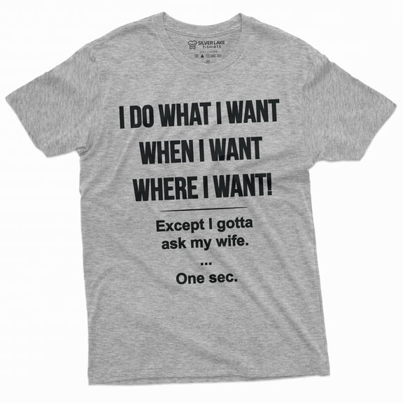 Men's Funny shirt let me ask my wife Husband gift T-shirt Father's day Christmas Birthday gift (X-Large Grey)